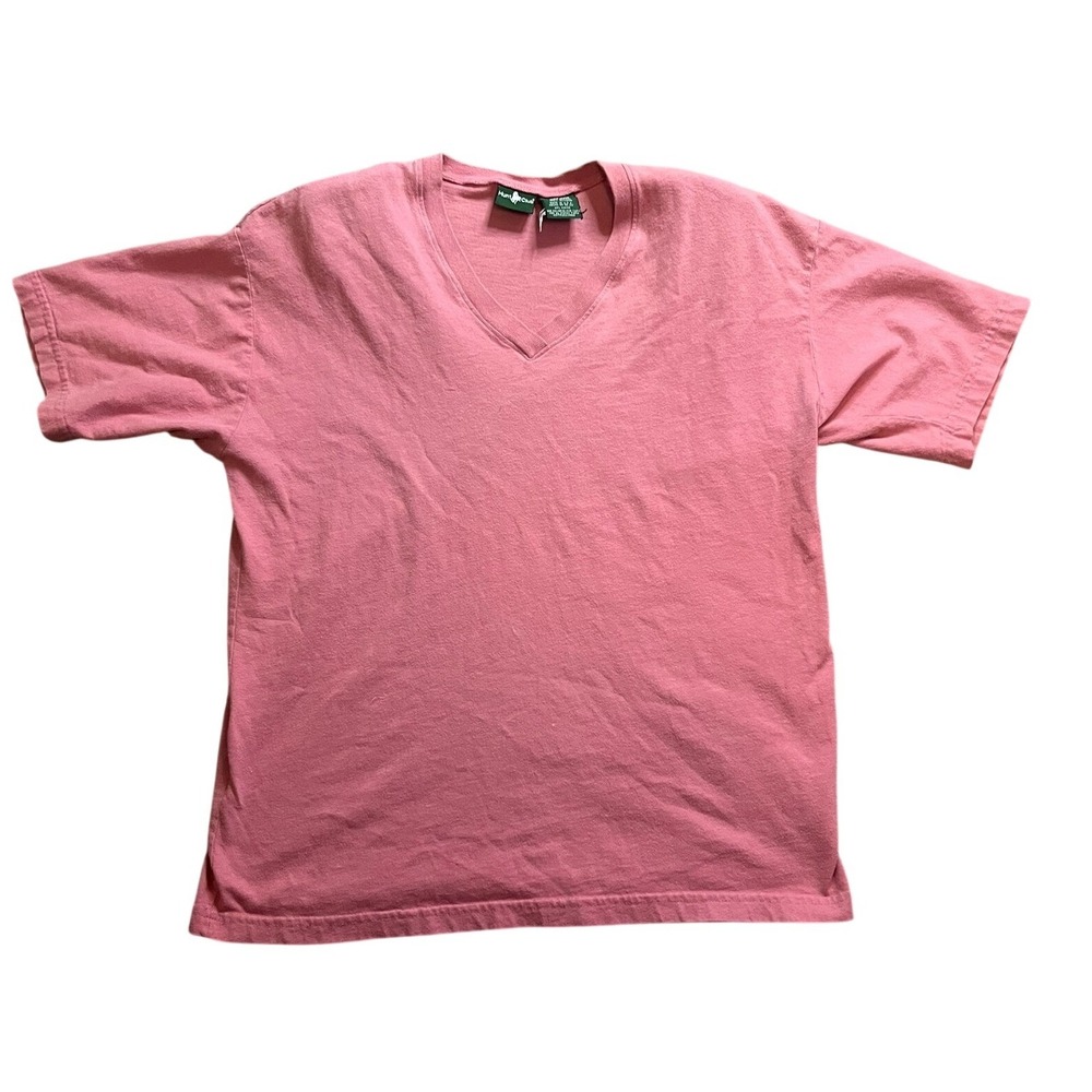 Vintage Hunt Club Pink V-Neck00 T-Shirt Womens Med 80s Made in USA Shoulder Pads